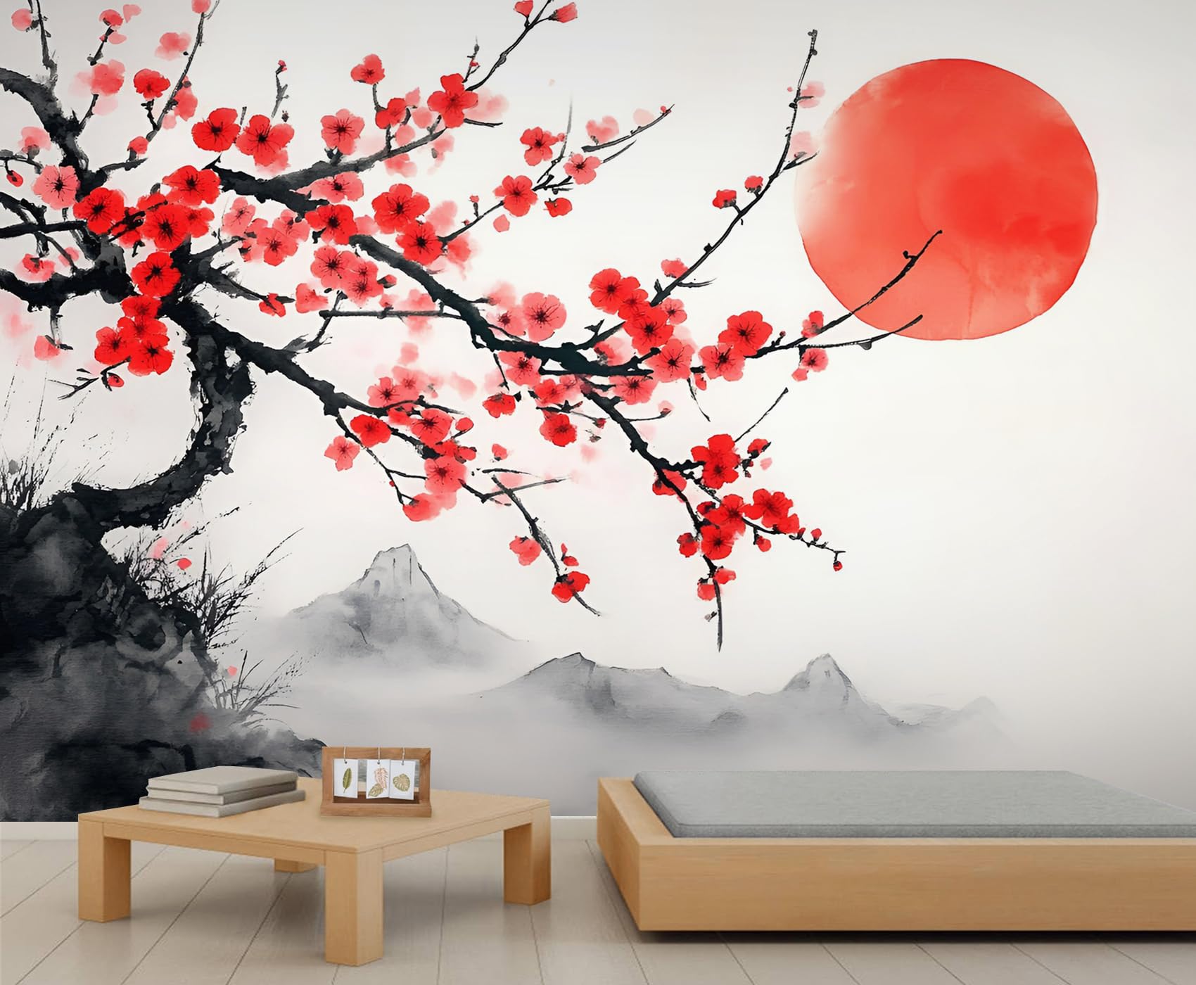 Amazon.com: Ink Painting Cherry Blossom Wall Mural, Red Cherry